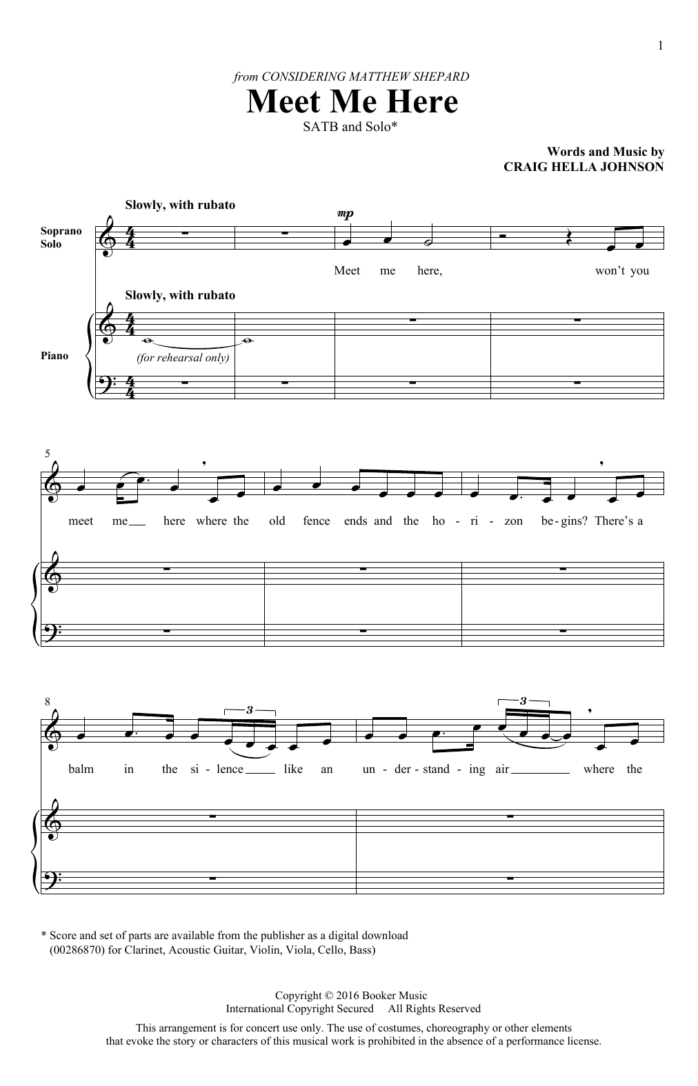 Craig Hella Johnson Meet Me Here (from Considering Matthew Shepard) sheet music notes and chords arranged for SATB Choir