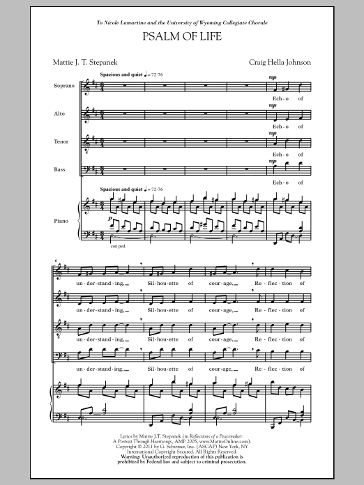 Craig Hella Johnson Psalm Of Life sheet music notes and chords arranged for SATB Choir
