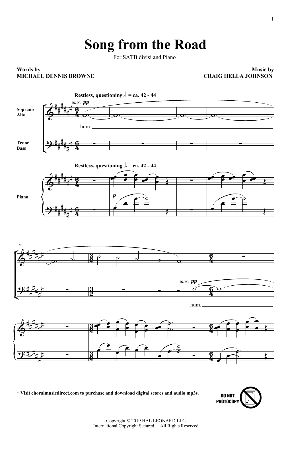 Craig Hella Johnson Song From The Road sheet music notes and chords arranged for SATB Choir
