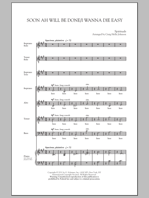 Craig Hella Johnson Soon Ah Will Be Done / I Want To Die Easy sheet music notes and chords arranged for SATB Choir