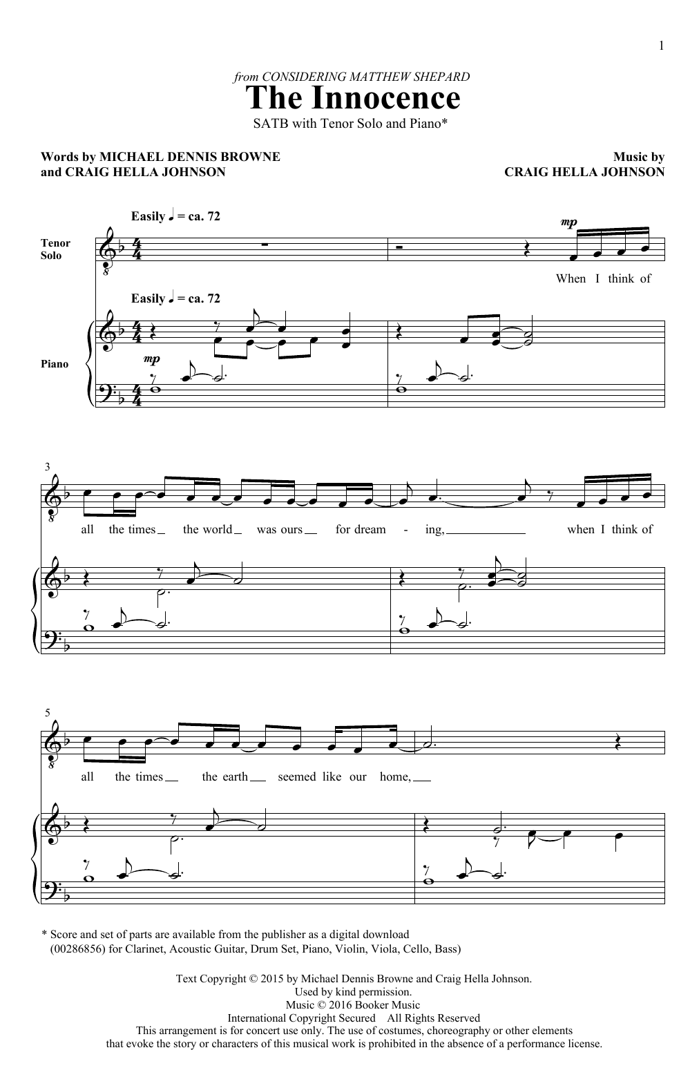 Craig Hella Johnson The Innocence (from Considering Matthew Shepard) sheet music notes and chords arranged for SATB Choir
