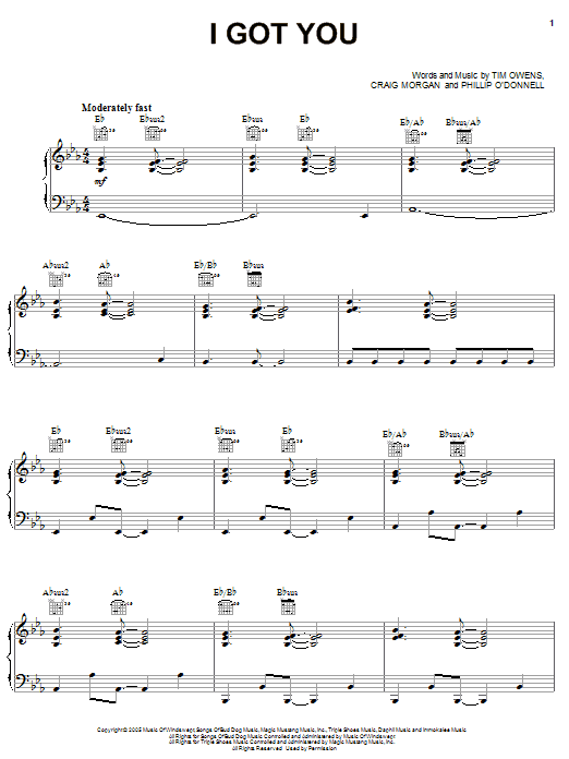 Craig Morgan I Got You sheet music notes and chords arranged for Piano, Vocal & Guitar Chords (Right-Hand Melody)