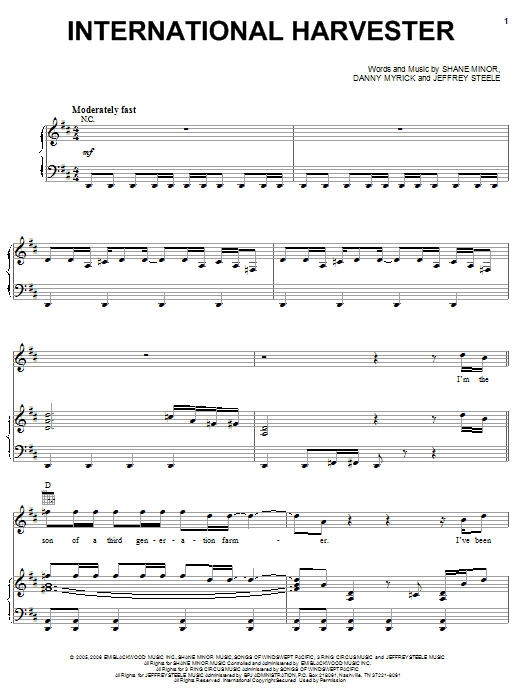 Craig Morgan International Harvester sheet music notes and chords arranged for Piano, Vocal & Guitar Chords (Right-Hand Melody)