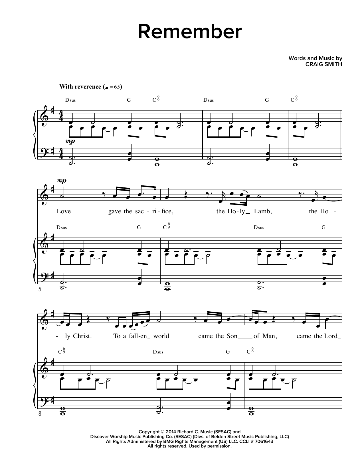 Craig Smith Remember sheet music notes and chords arranged for Guitar Chords/Lyrics