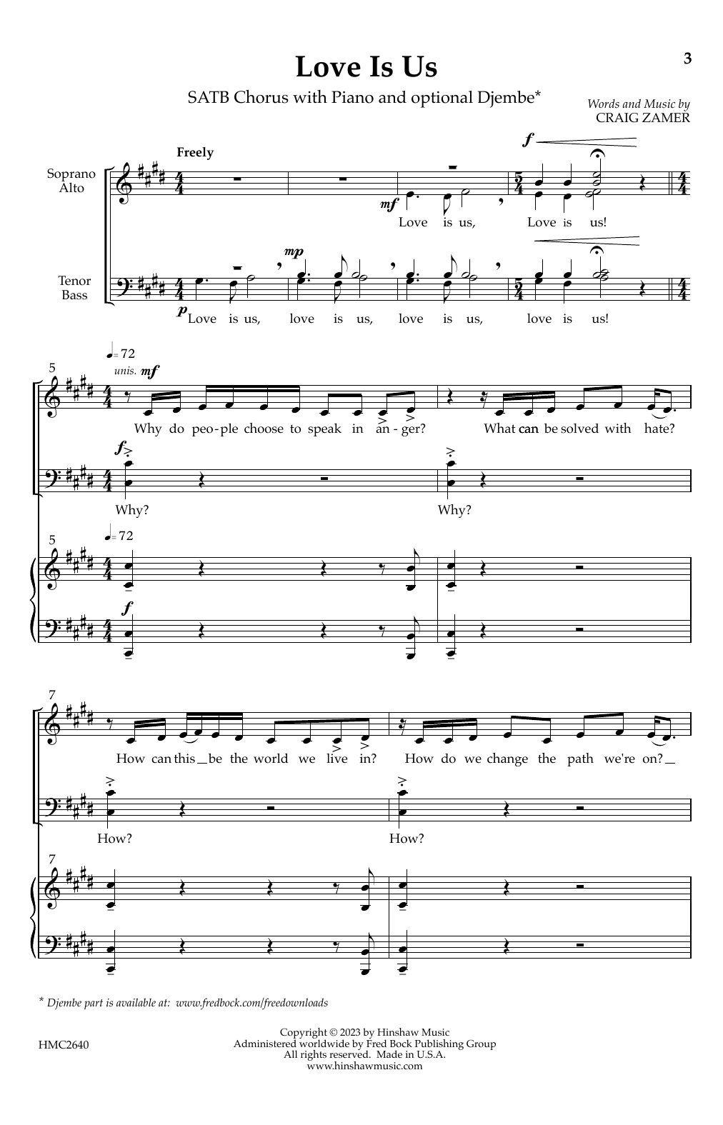 Craig Zamer Love Is Us sheet music notes and chords arranged for SATB Choir