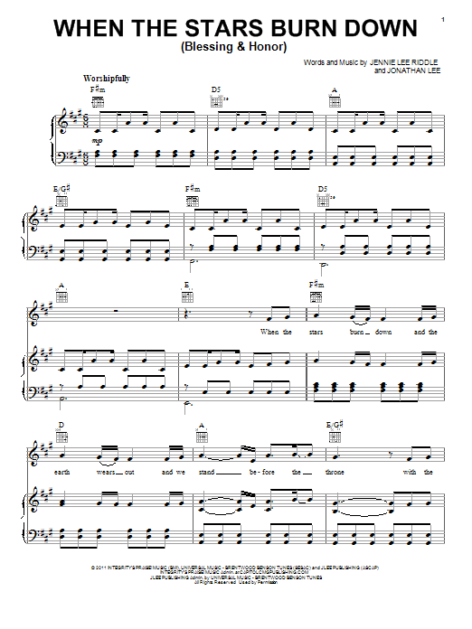 Craig & Dean Phillips When The Stars Burn Down (Blessing And Honor) sheet music notes and chords arranged for Piano, Vocal & Guitar Chords (Right-Hand Melody)