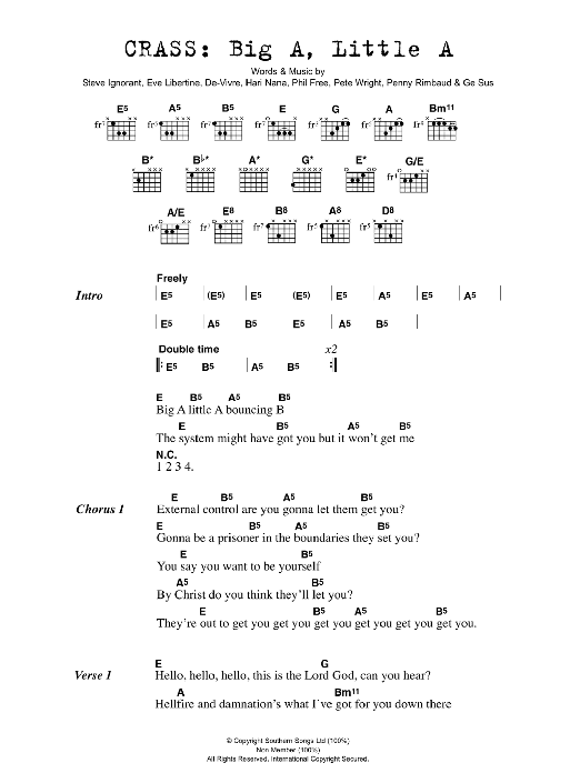 Crass Big A Little A sheet music notes and chords arranged for Guitar Chords/Lyrics