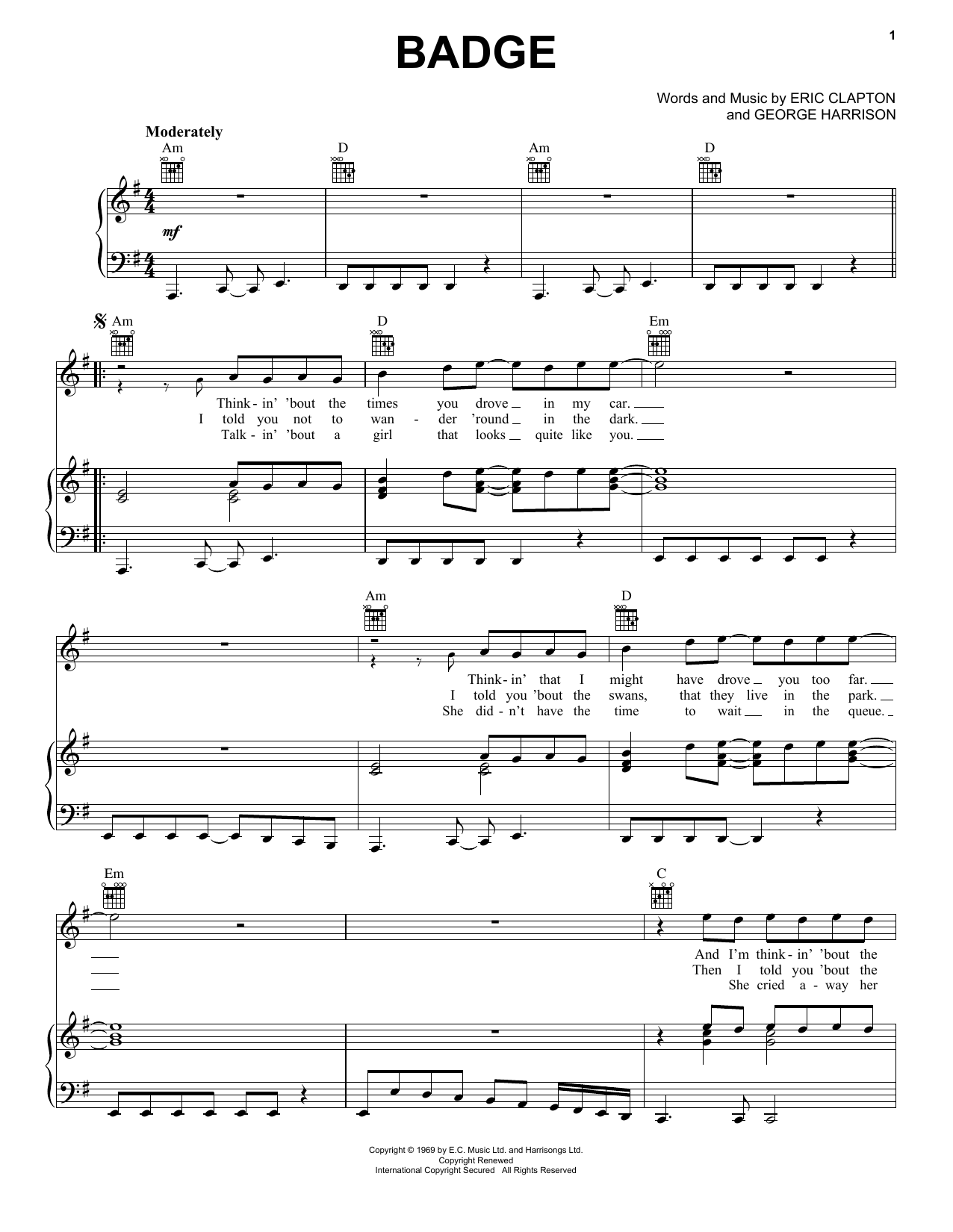 Cream Badge sheet music notes and chords arranged for Guitar Tab (Single Guitar)