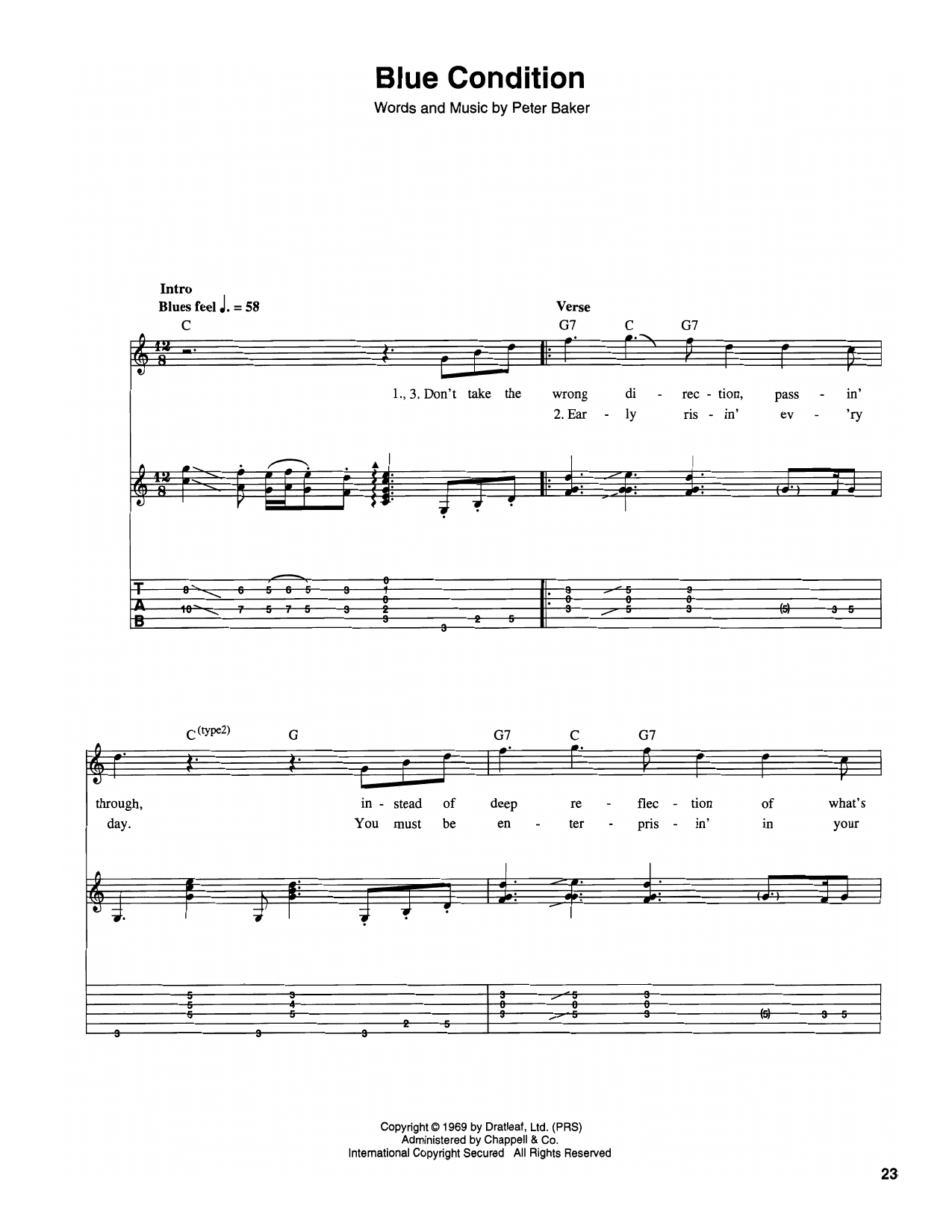 Cream Blue Condition sheet music notes and chords arranged for Guitar Tab