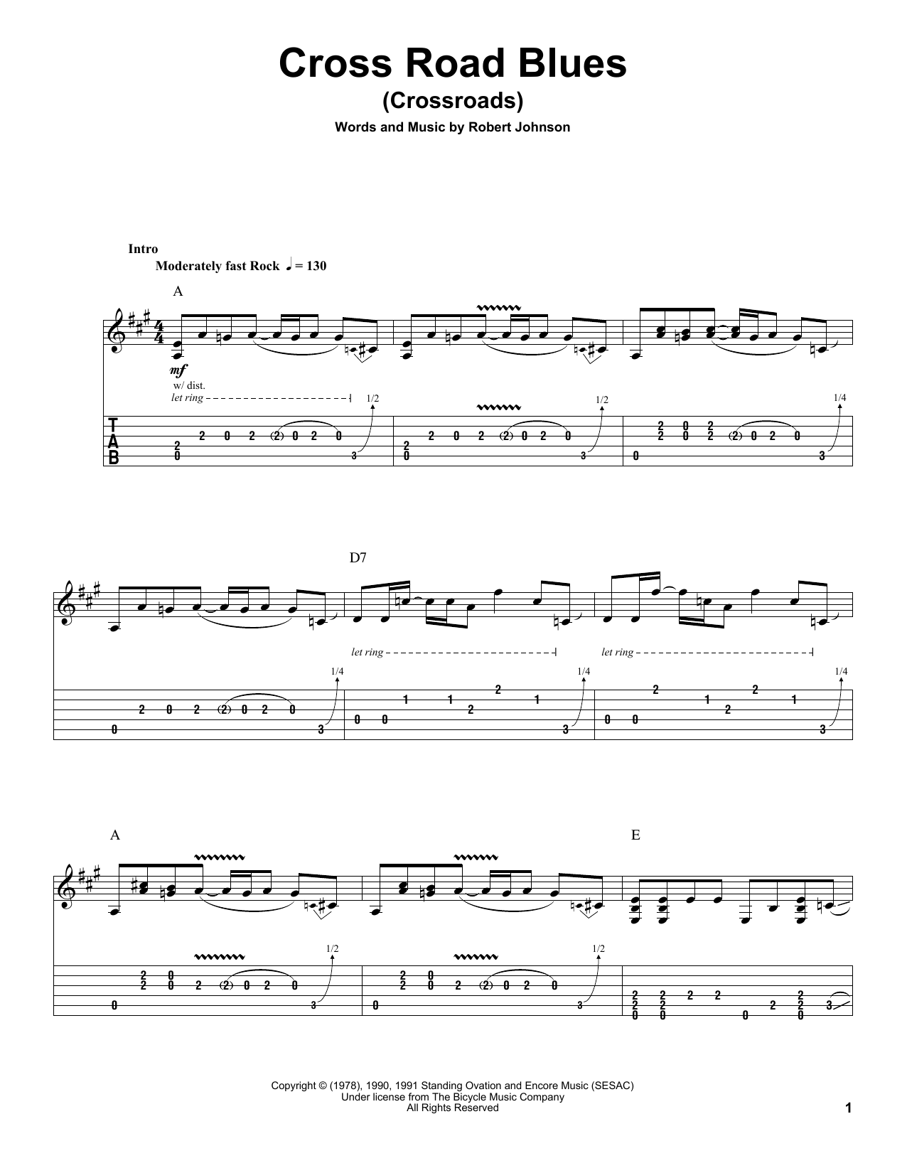 Cream Cross Road Blues (Crossroads) sheet music notes and chords arranged for Easy Bass Tab
