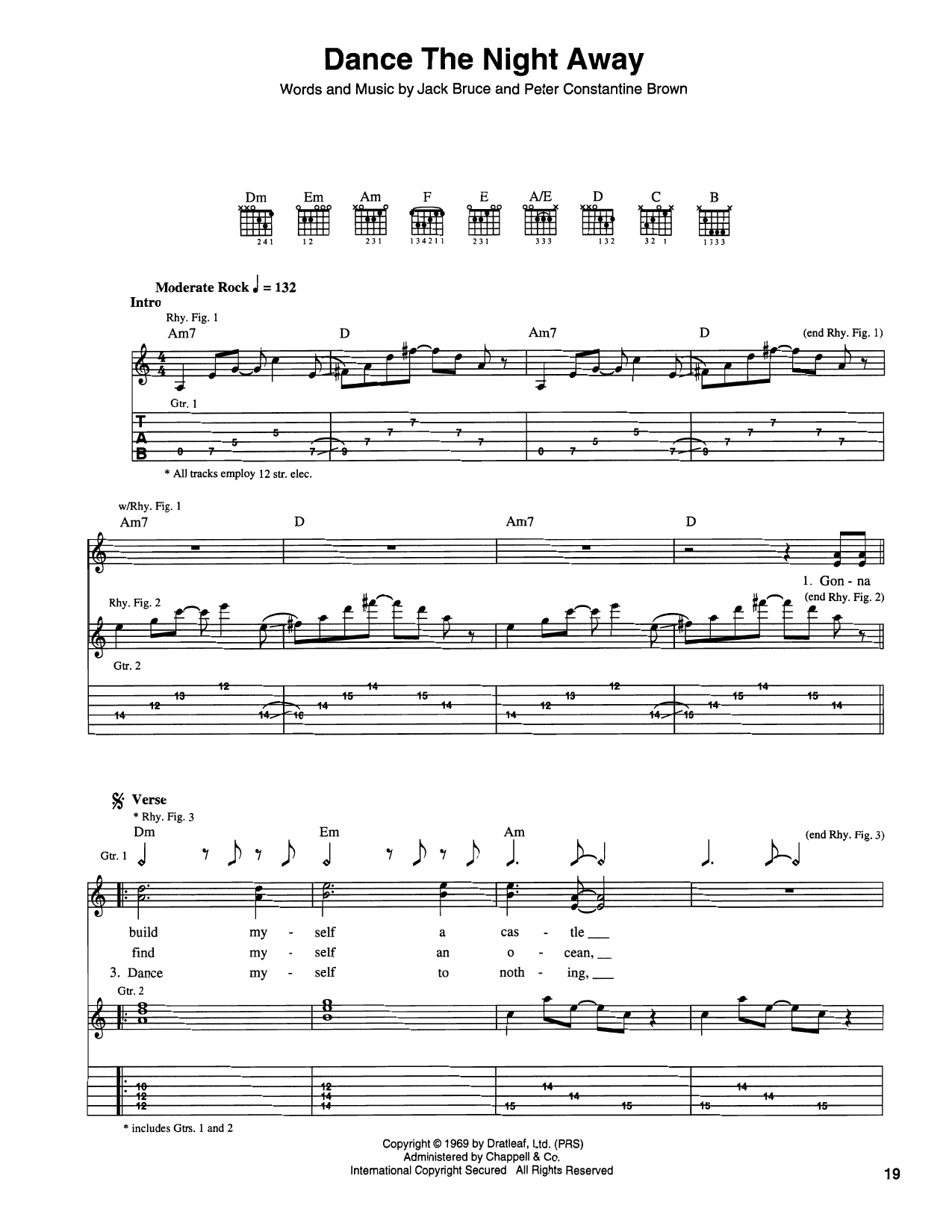 Cream Dance The Night Away sheet music notes and chords arranged for Guitar Tab