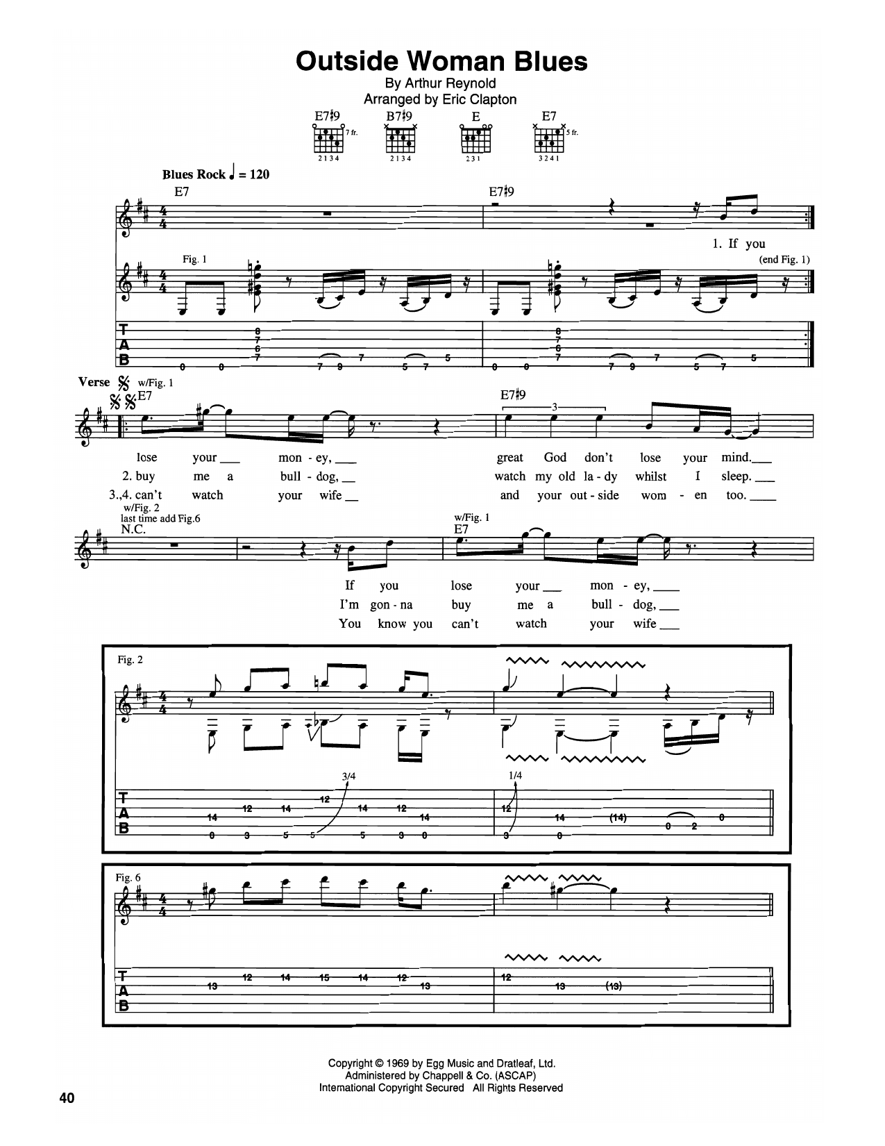 Cream Outside Woman Blues sheet music notes and chords arranged for Guitar Tab