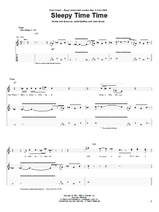 Cream Sleepy Time Time sheet music notes and chords arranged for Guitar Tab