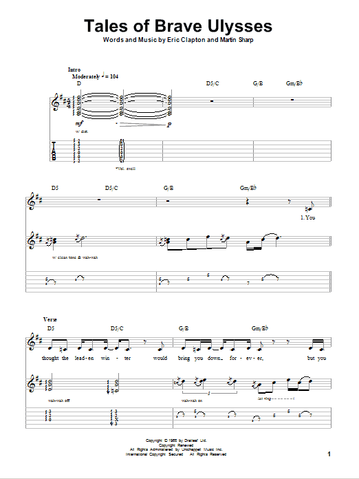 Cream Tales Of Brave Ulysses sheet music notes and chords arranged for Guitar Chords/Lyrics
