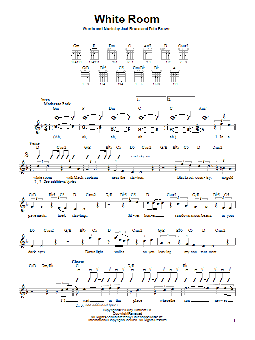 Cream White Room sheet music notes and chords arranged for Drums Transcription