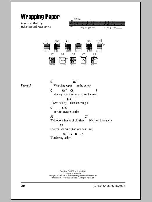 Cream Wrapping Paper sheet music notes and chords arranged for Guitar Chords/Lyrics