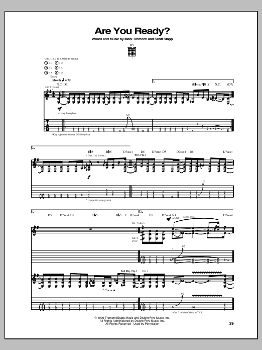 Creed Are You Ready? sheet music notes and chords arranged for Guitar Tab