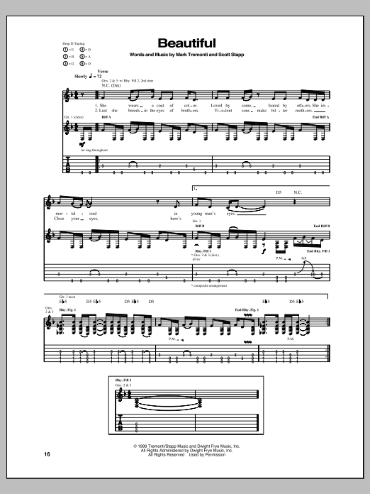 Creed Beautiful sheet music notes and chords arranged for Guitar Tab