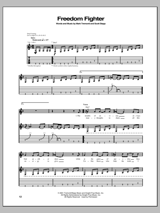 Creed Freedom Fighter sheet music notes and chords arranged for Guitar Tab