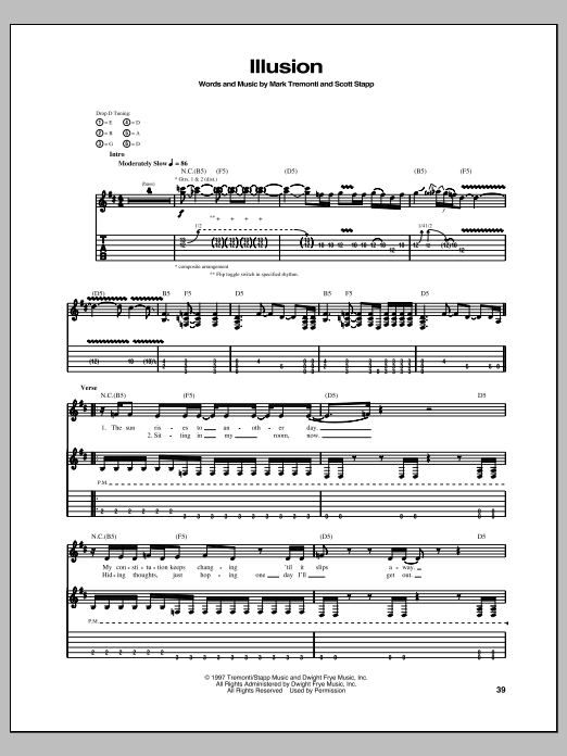 Creed Illusion sheet music notes and chords arranged for Guitar Tab