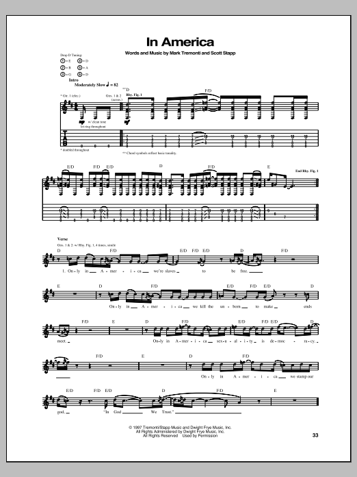 Creed In America sheet music notes and chords arranged for Guitar Tab