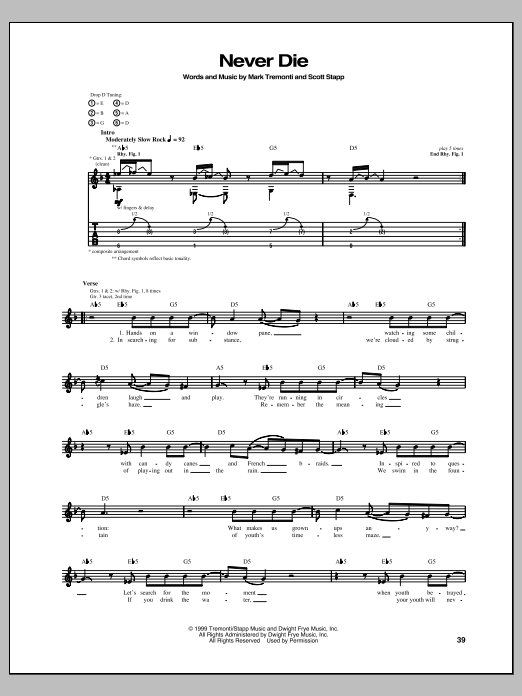 Creed Never Die sheet music notes and chords arranged for Guitar Tab