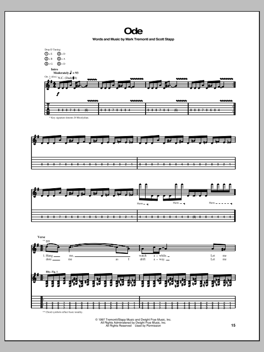 Creed Ode sheet music notes and chords arranged for Guitar Tab