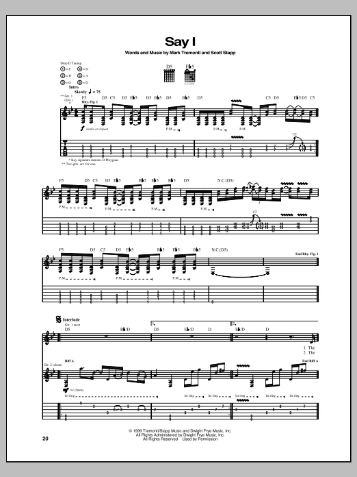 Creed Say I sheet music notes and chords arranged for Guitar Tab