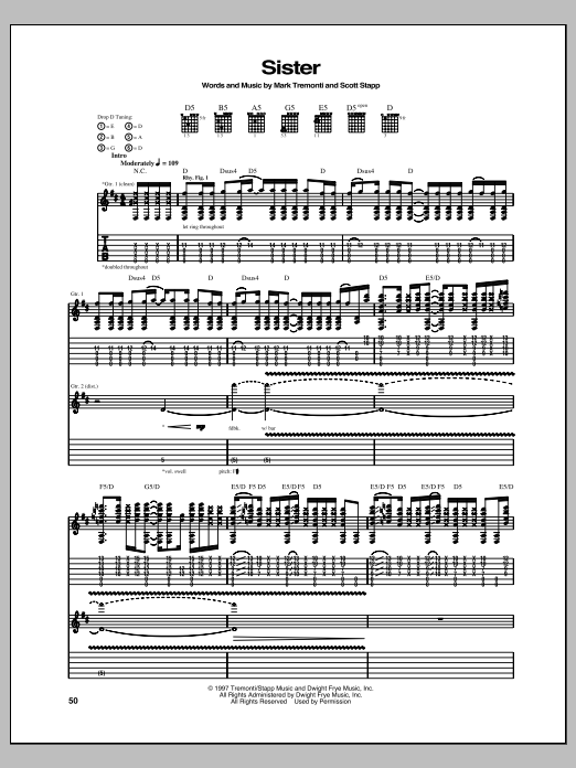 Creed Sister sheet music notes and chords arranged for Guitar Tab