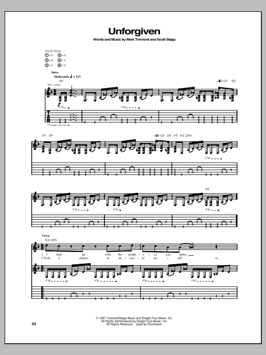 Creed Unforgiven sheet music notes and chords arranged for Guitar Tab
