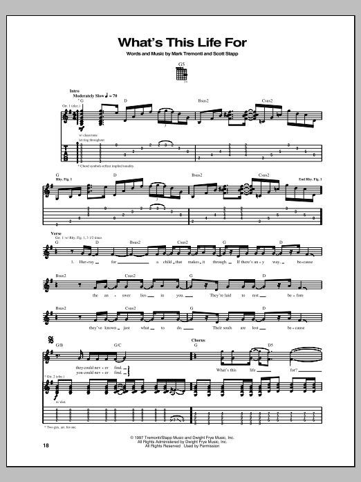 Creed What's This Life For sheet music notes and chords arranged for Guitar Tab