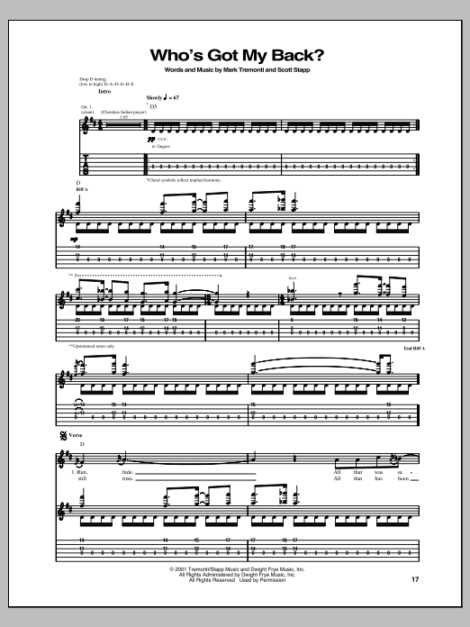 Creed Who's Got My Back? sheet music notes and chords arranged for Guitar Tab
