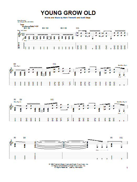 Creed Young Grow Old sheet music notes and chords arranged for Guitar Tab