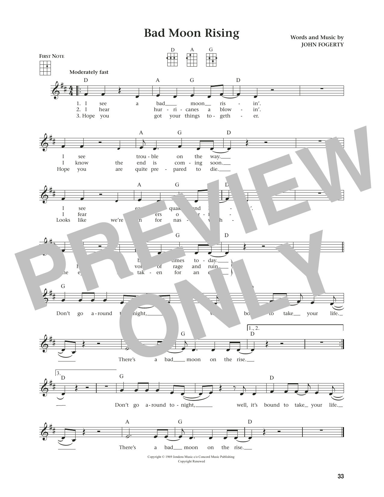Creedence Clearwater Revival Bad Moon Rising (from The Daily Ukulele) (arr. Jim Beloff) sheet music notes and chords arranged for Ukulele