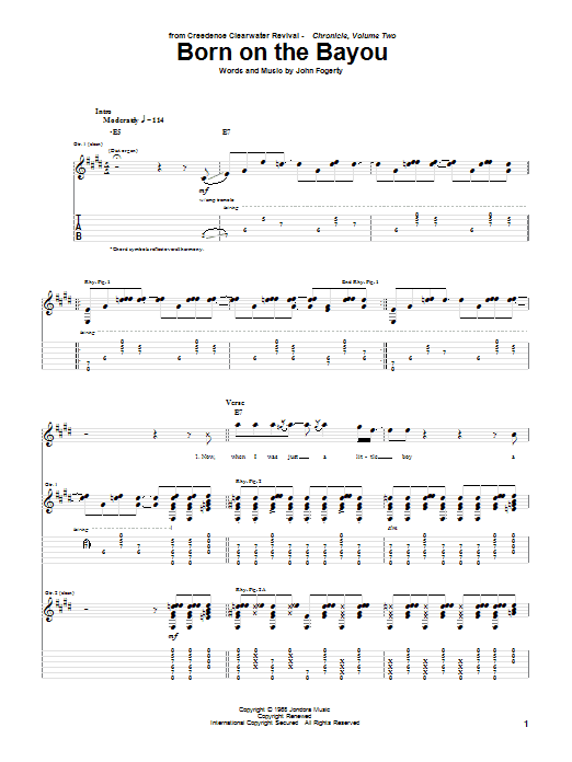 Creedence Clearwater Revival Born On The Bayou sheet music notes and chords arranged for Guitar Chords/Lyrics