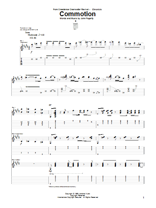 Creedence Clearwater Revival Commotion sheet music notes and chords arranged for Piano, Vocal & Guitar Chords (Right-Hand Melody)