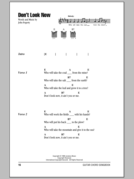 Creedence Clearwater Revival Don't Look Now sheet music notes and chords arranged for Guitar Chords/Lyrics