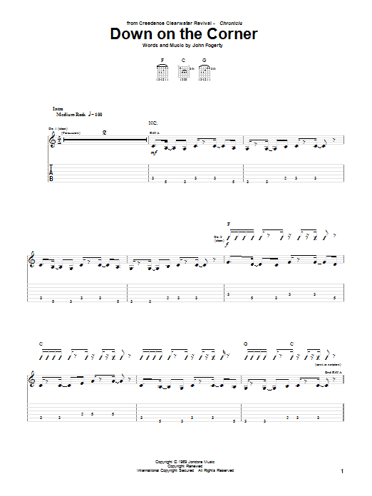 Creedence Clearwater Revival Down On The Corner sheet music notes and chords arranged for ChordBuddy