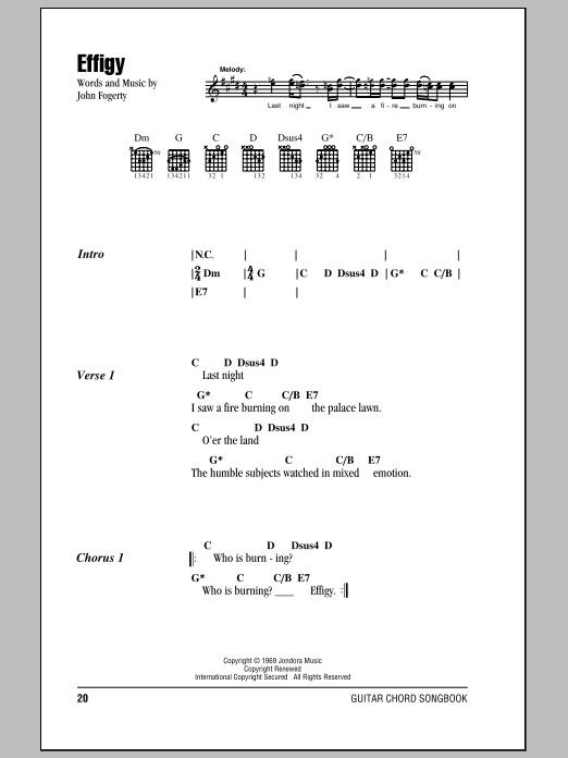 Creedence Clearwater Revival Effigy sheet music notes and chords arranged for Guitar Chords/Lyrics