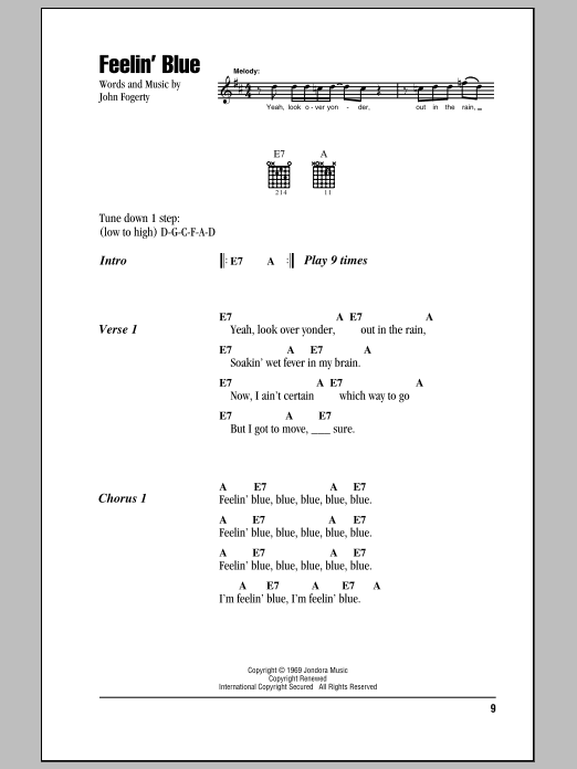 Creedence Clearwater Revival Feelin' Blue sheet music notes and chords arranged for Guitar Chords/Lyrics