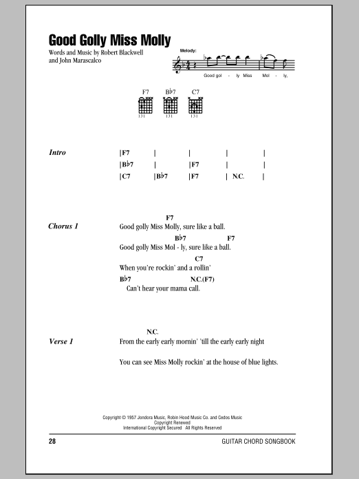 Creedence Clearwater Revival Good Golly Miss Molly sheet music notes and chords arranged for Guitar Chords/Lyrics