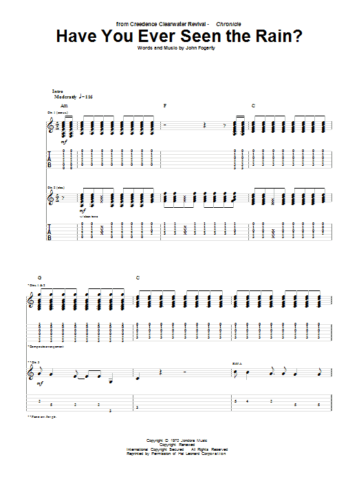 Creedence Clearwater Revival Have You Ever Seen The Rain? sheet music notes and chords arranged for Guitar Lead Sheet