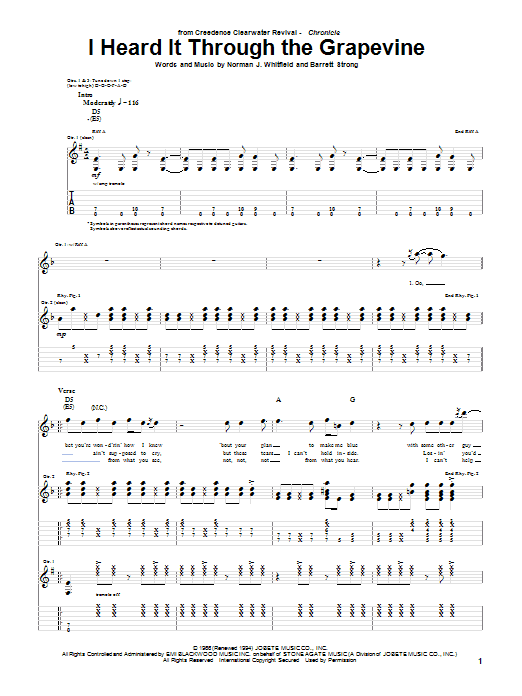 Creedence Clearwater Revival I Heard It Through The Grapevine sheet music notes and chords arranged for Ukulele