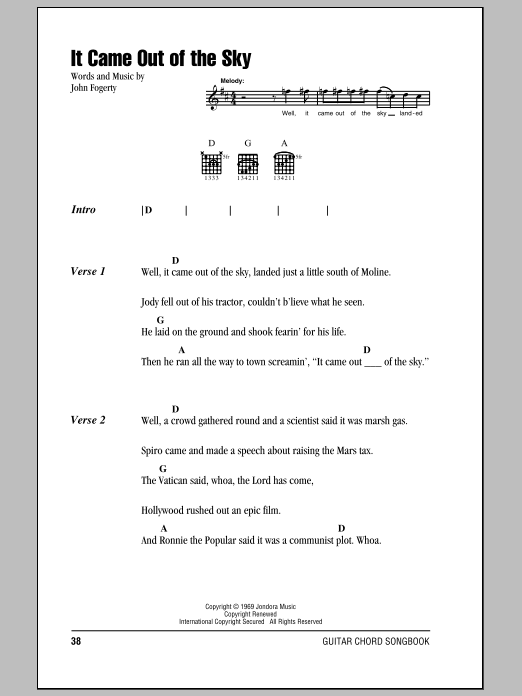 Creedence Clearwater Revival It Came Out Of The Sky sheet music notes and chords arranged for Guitar Chords/Lyrics