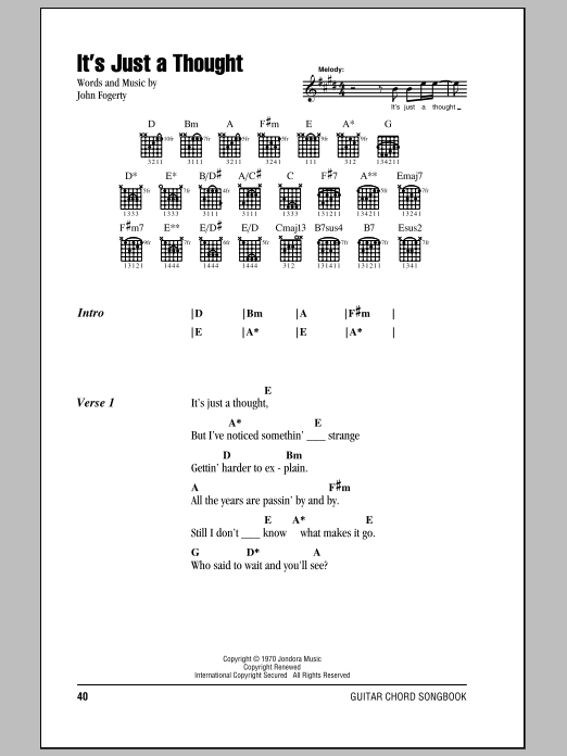 Creedence Clearwater Revival It's Just A Thought sheet music notes and chords arranged for Guitar Chords/Lyrics