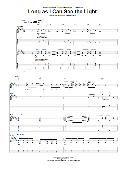 Creedence Clearwater Revival Long As I Can See The Light sheet music notes and chords arranged for Guitar Chords/Lyrics