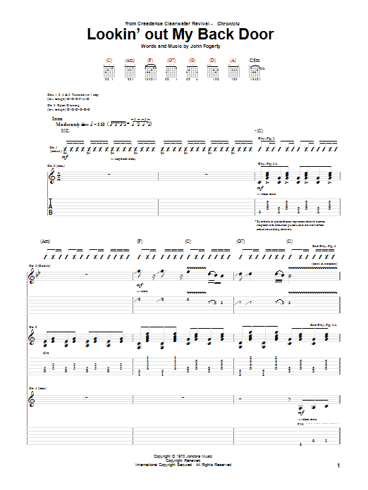 Creedence Clearwater Revival Lookin' Out My Back Door sheet music notes and chords arranged for ChordBuddy