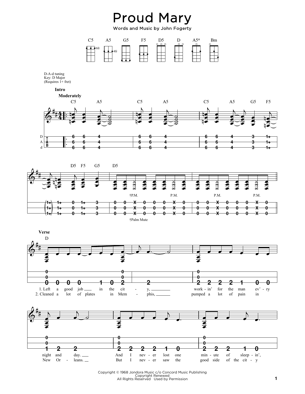 Creedence Clearwater Revival Proud Mary (arr. Steven B. Eulberg) sheet music notes and chords arranged for Dulcimer