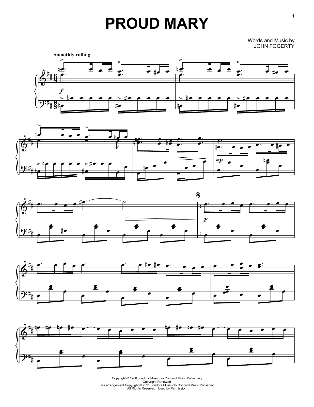 Creedence Clearwater Revival Proud Mary [Classical version] (arr. David Pearl) sheet music notes and chords arranged for Piano Solo