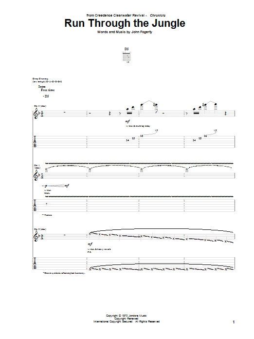 Creedence Clearwater Revival Run Through The Jungle sheet music notes and chords arranged for Guitar Tab